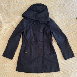 Soia Kyo Black Hooded Coat size Small